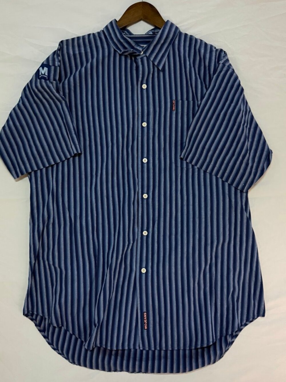 Vintage 90s Mojeans Maurice Malone Striped Button Up Shirt Blue Mens 2XL